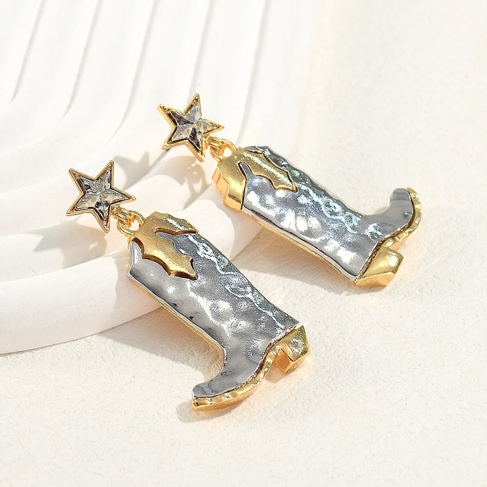 Metal Chunky Cowboy Boot Earrings