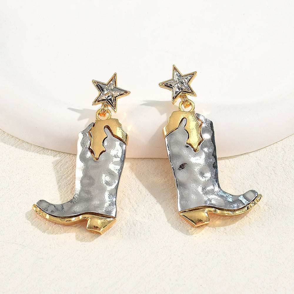 Metal Chunky Cowboy Boot Earrings