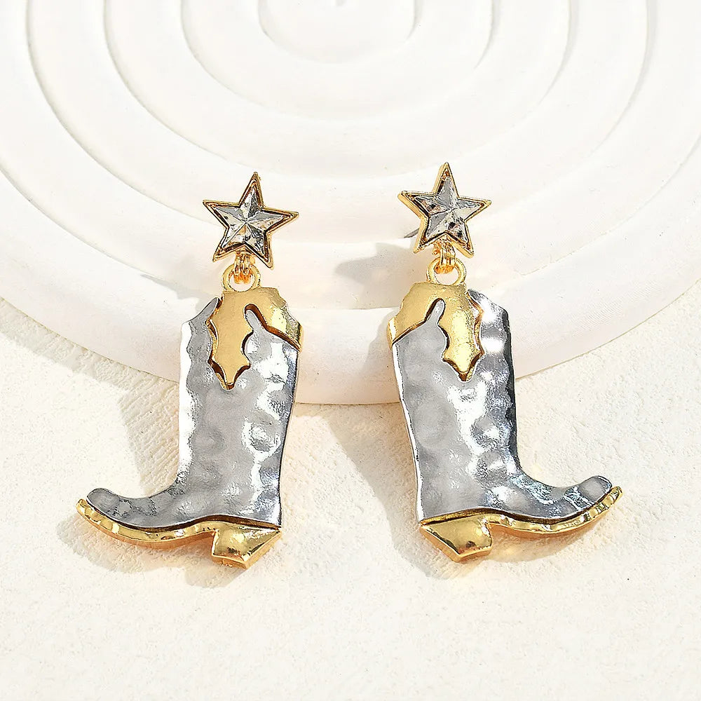 Metal Chunky Cowboy Boot Earrings