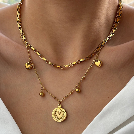 Heart Charm Double Layer Chain Necklace