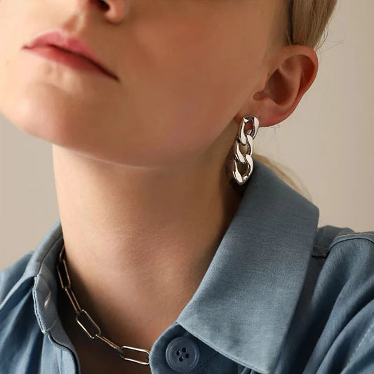 Silver Link Chain Earrings